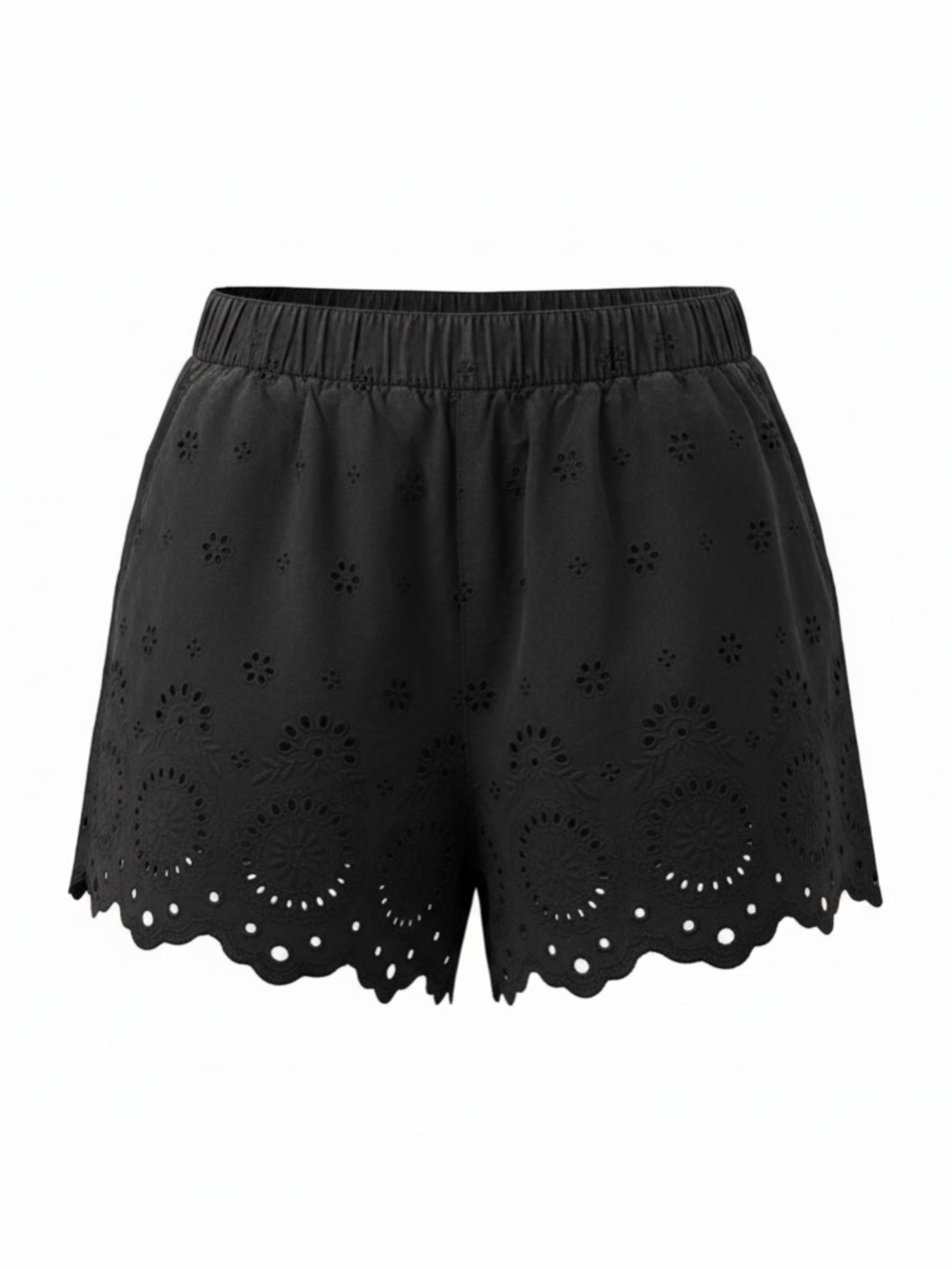 LOFT Black Eyelet Scalloped Pull on Shorts